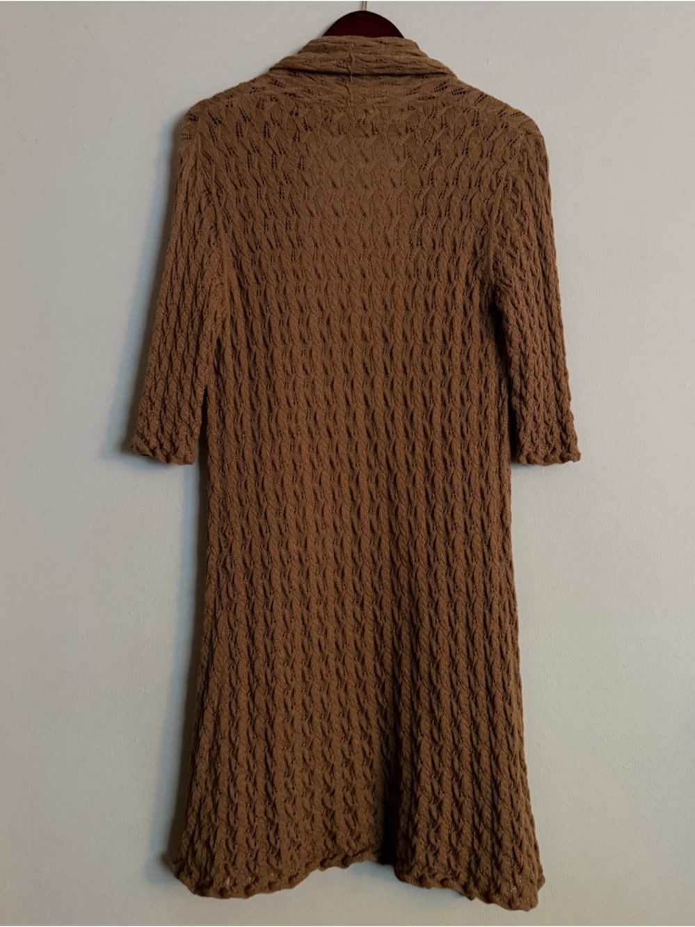 Kuna | 100% Baby Alpaca Longline Open Cardigan Tan Textured Knit | M - Picture 4 of 13